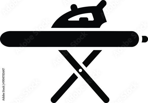An icon representing an ironing board with an electric iron placed on its surface for pressing clothes.