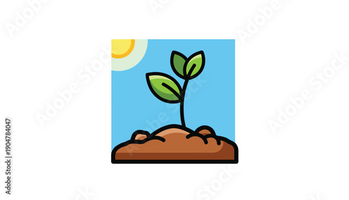 Plant sprout growing from soil sun icon agriculture
