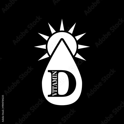 Vitamin D sun shining icon isolated on black background