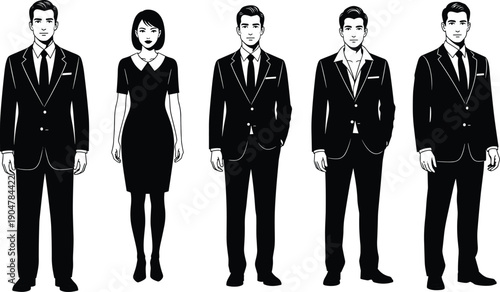 Business people silhouette set standing in formal wear representing professional team corporate workforce leadership fashion illustration concept