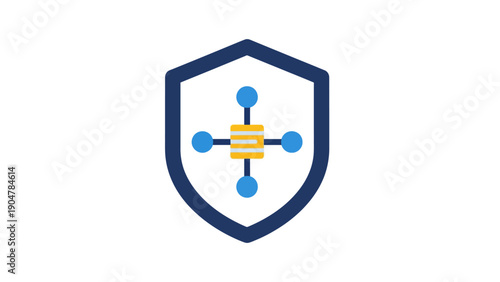 Secured Network Hub Shield Icon. Digital Data Protection, Cyber Security, and Privacy Defense Flat Vector Illustration.