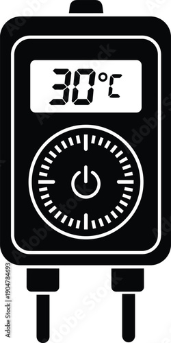 Digital thermostat illustration showing temperature control display and dial, ideal for heating, cooling, energy efficiency, and smart home design