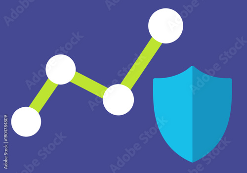 Dynamic graph showcasing business growth secured by analytics. A shield protects the upward trend, conveying stability and success. Modern, vibrant design.