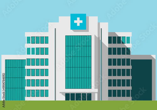 Modern biotechnology facility glows at night. Clean lines, glass facade, and a prominent cross emblem highlight innovation. Ideal for science, healthcare, and technology visuals.