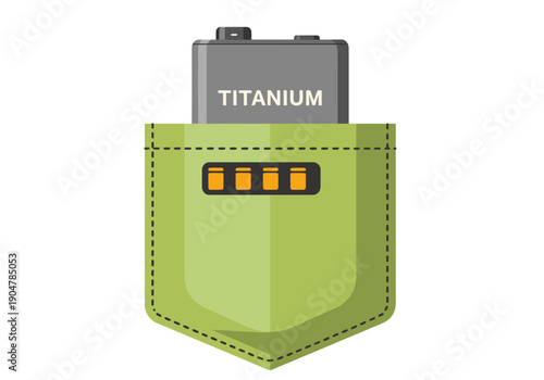 A sleek power bank nestled in a green pocket, showcasing integrated energy. Modern design, vibrant colors, and a clean aesthetic. Ideal for tech and lifestyle visuals.