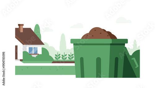 House with compost bin in garden eco living