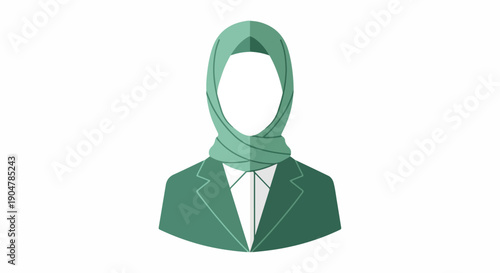 Modern Muslim businesswoman wearing a green hijab and suit, professional avatar icon, isolated on white background