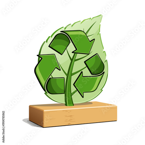Eco-Friendly Recycling Symbol on Wooden Base