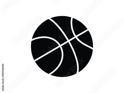Bold black silhouette icon of a basketball, representing sports, games, and athletic activities.
