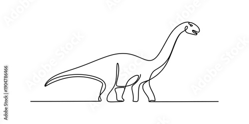 Continuous single line drawing of a long necked sauropod dinosaur on a plain white background Vector, illustration