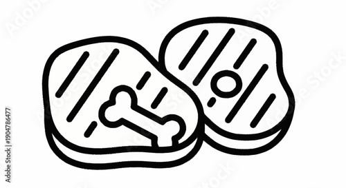 Two grilled steaks with bone and grill marks illustration.
