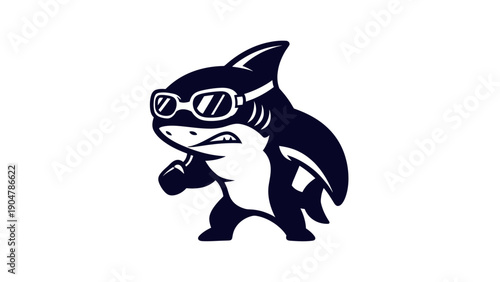Cartoon shark character wearing goggles in an aggressive stance illustration