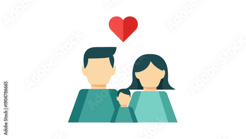 Happy Family Flat Icon: Parents and Child with Heart Symbolizing Love, Care, and Unity. Simple Vector Illustration of Nuclear Family.
