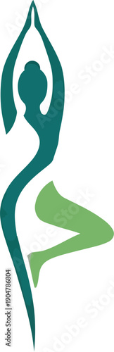 Stylized abstract logo design depicting a graceful female figure balancing in the vrksasana tree pose representing health wellness and serenity in various natural shades.