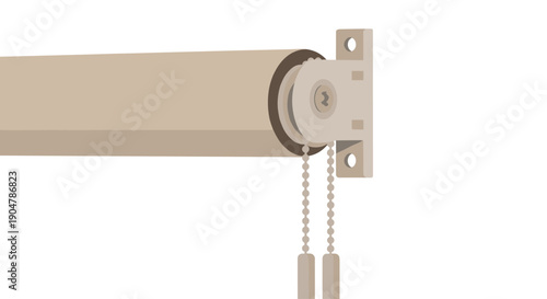 Essential close-up of a modern beige roller blind mechanism, highlighting the functional control chain and sturdy wall