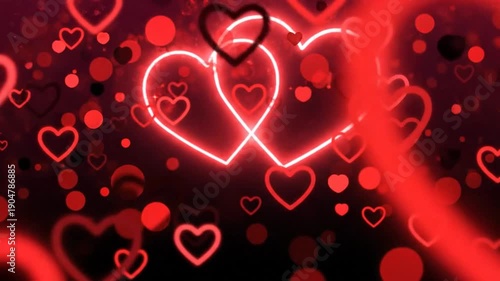 Glowing Red Hearts on Dark Background, passionate love concept