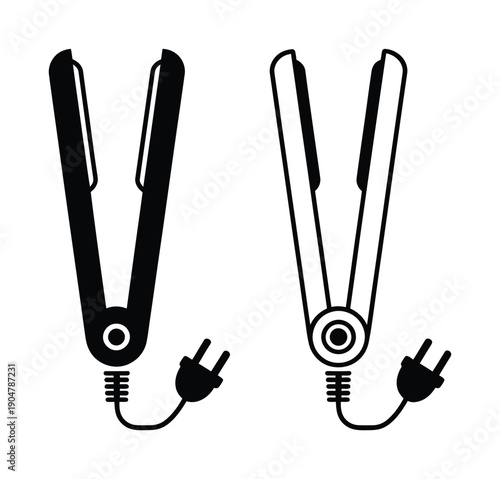 Vector illustration of two flat irons with power cords for hair styling