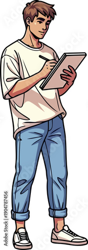 Creative artist sketching on digital tablet with stylus pen