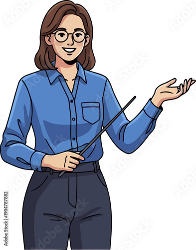 Professional woman holding a pointer stick during a lecture