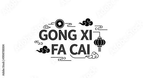 Chinese New Year Greeting Gong Xi Fa Cai with Traditional Characters and English Translation