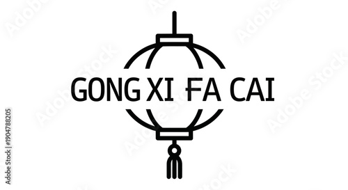 Elegant line art design of a traditional Chinese lantern, emblazoned with the celebratory greeting 'GONG XI FA CAI', symbolizing prosperity and festive joy for cultural celebrations