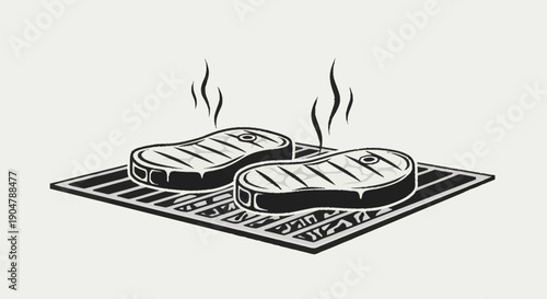 Two delicious steaks cooking on a barbecue grill with steam rising.