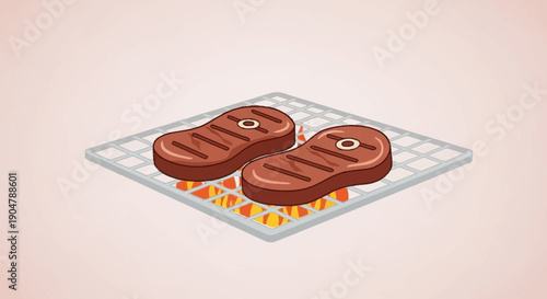 Two Delicious Steaks Grilling on a Barbecue Grill.