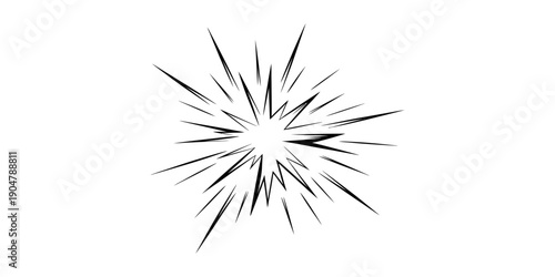 Black and white comic style burst explosion effect isolated on a white background