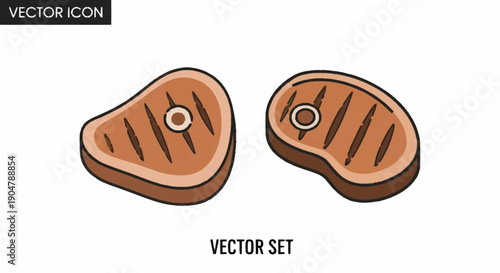 Two grilled beef steaks with grill marks and bone.