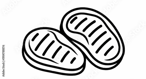 Two grilled steaks illustration simple line art.