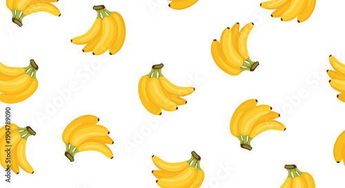 Joyful seamless pattern featuring multiple clusters of bright yellow bananas scattered artistically against a clean