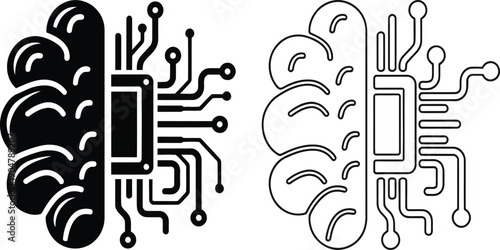 Half brain half circuit board icon representing artificial intelligence concept and technological advancement