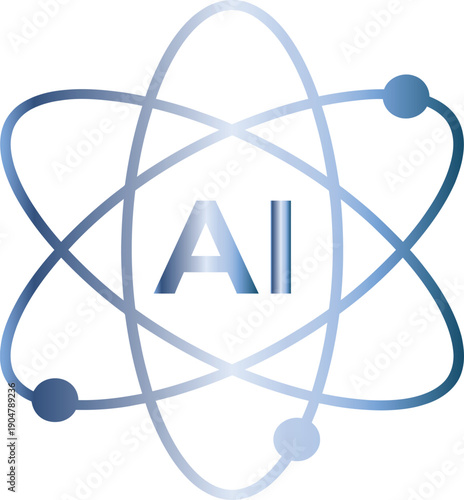 Atom structure with artificial intelligence text, representing scientific advancement and innovation