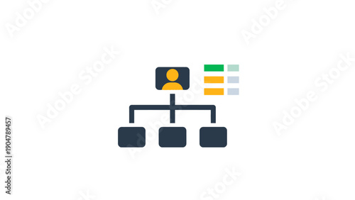 Flat Icon of Organizational Hierarchy, Team Structure, and User Profile Management Chart. Business Staff Delegation Vector Illustration.