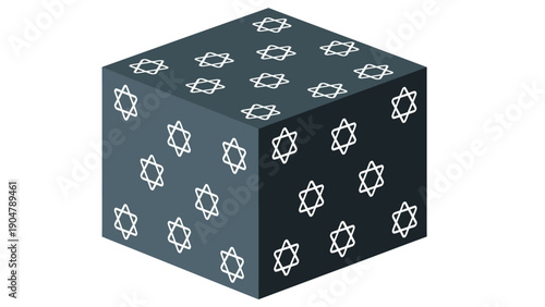 Isometric Star of David Pattern Cube Vector Illustration. Geometric Magen David 3D Box for Jewish Holiday Design and Israel Concept.