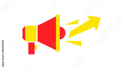 Free Download Marketing Growth Megaphone Icon. Red Loudspeaker Announcement Symbol with Yellow Upward Arrow for Promotion, SEO, Business Strategy, and Communication Success. - GFXLoad