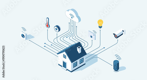Isometric Smart Home Automation System with Connected Devices 13.