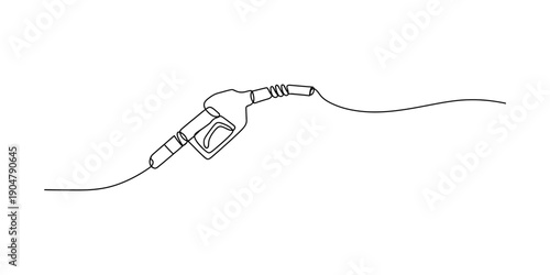 A continuous line art illustration of a gasoline pump nozzle and hose against a white background Vector, illustration
