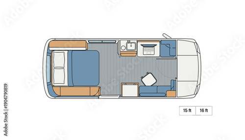 Camper van floor plan top view rv layout