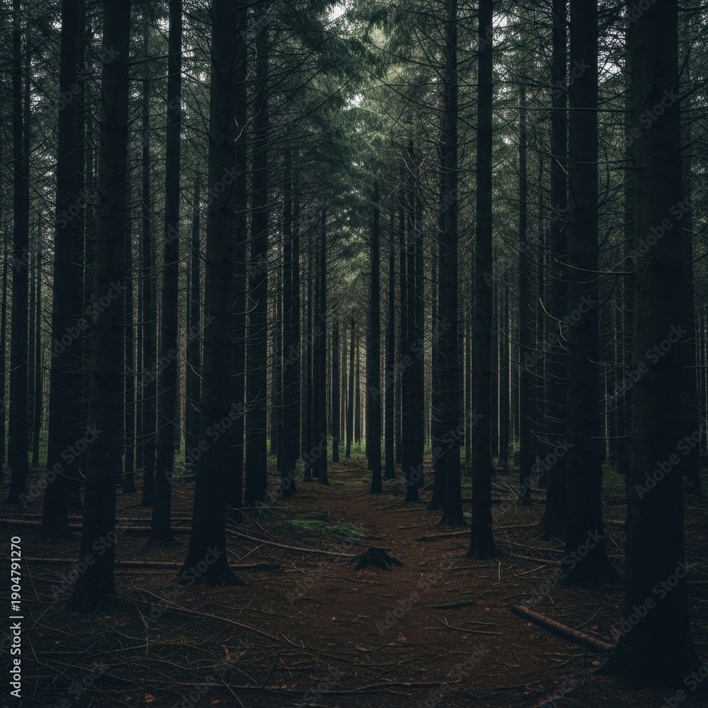 Obraz premium Dark pine forest landscape