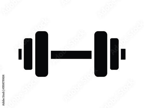 Bold black vector icon of a dumbbell, representing fitness, exercise, weightlifting, or a gym workout.