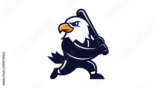 Eagle mascot swinging baseball bat cartoon vector illustration isolated