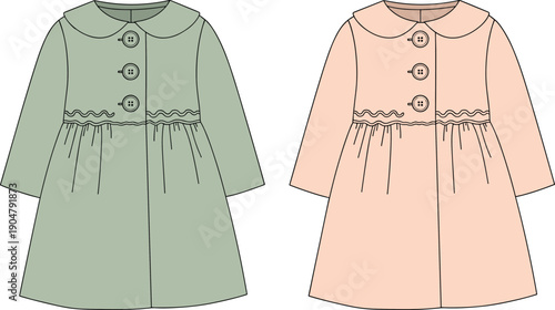 Photos Pair of Children’s Coats in Green and Peach with Peter Pan Collars for Kids Fash