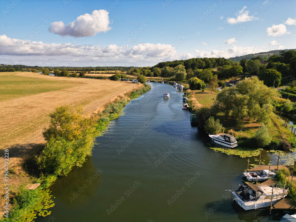 Fototapeta premium Aerial photo of River Avon at Bredon, Tewkesbury, UK