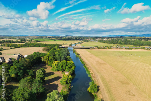 Photography Aerial photo of River Avon at Bredon, Tewkesbury, UK