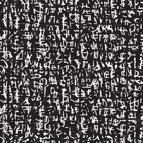 abstract vector black and white seamless pattern background or texture with contours letters of simple geometric letterform font. Suitable for wallpaper, wrapping paper, ceramic tiles. Not used ai