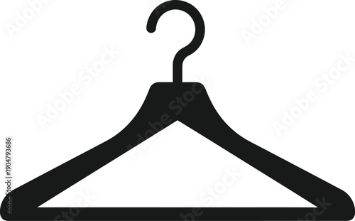 A black silhouette icon of a clothes hanger, representing fashion, storage, or dry cleaning services