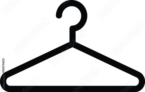 A simple black outline icon of a clothes hanger, representing clothing storage and fashion.