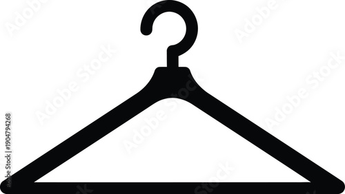 A minimalist black silhouette icon representing a standard clothes hanger for garments on a white background