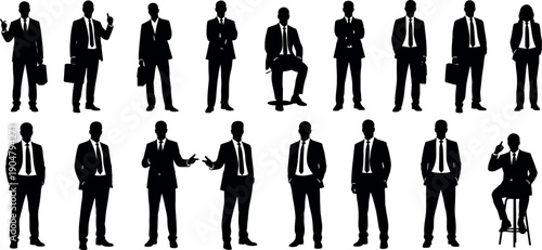 Professional Business Silhouette Vector Collection Featuring Corporate Male and Female Figures in Various Poses for Executive Success and Office Team Concepts.